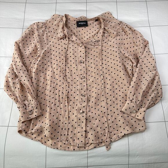The Kooples Top 2 Pink Black Frilly Polka Dot Mod Retro Preppy Classic Silk - Picture 2 of 12